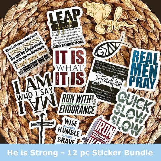 He is Strong- Christian Waterproof 12 Sticker Pack