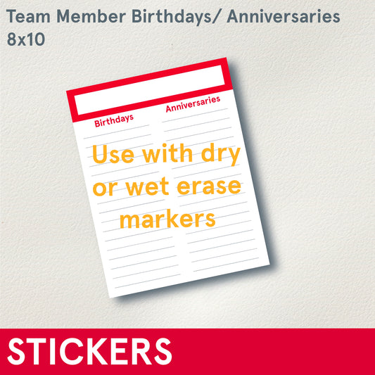 *STICKERS (Culture) Team Member Birthdays & Anniversaries