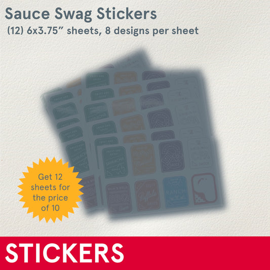 Sauce Swag Sticker Sheets - 12 sheets, 8 images per 6x3.75" sheet