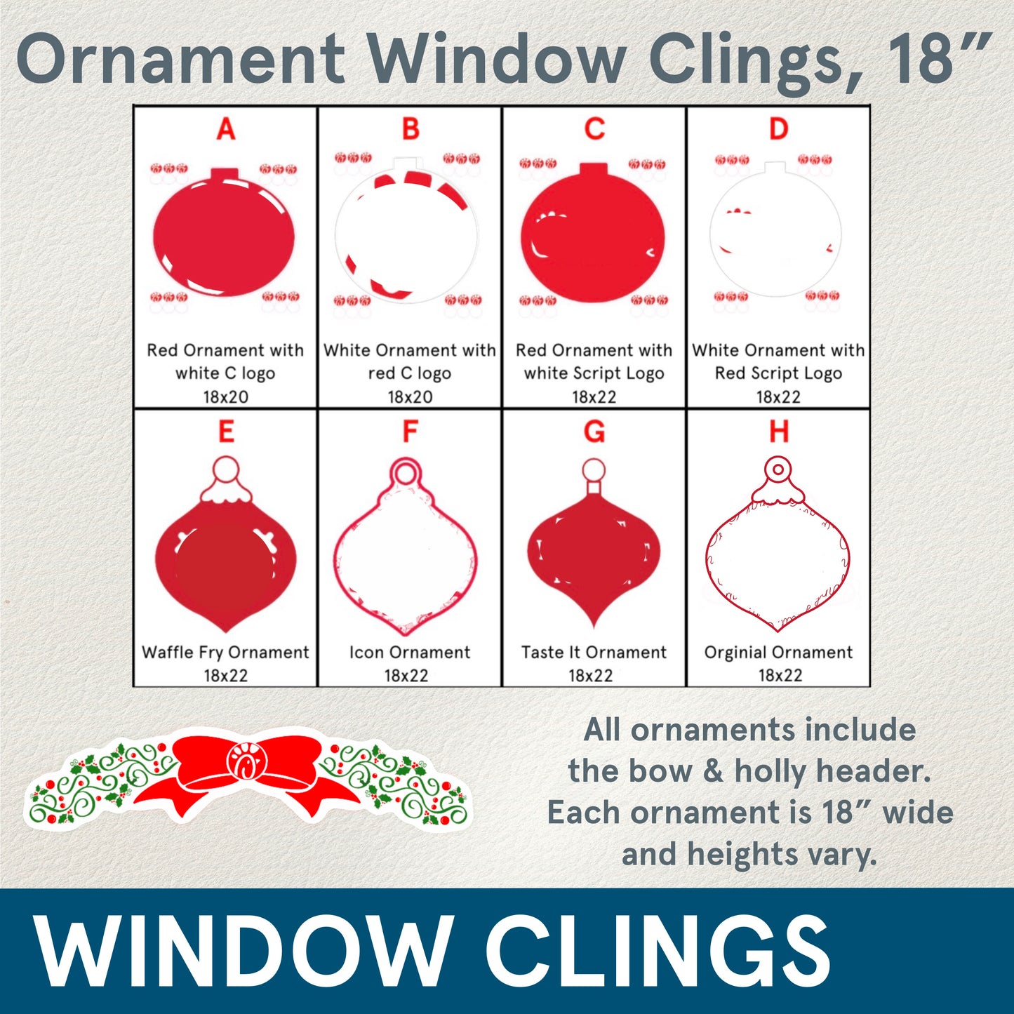 Christmas Ornaments & Bows Christmas Window Clings - Choose from 8 designs