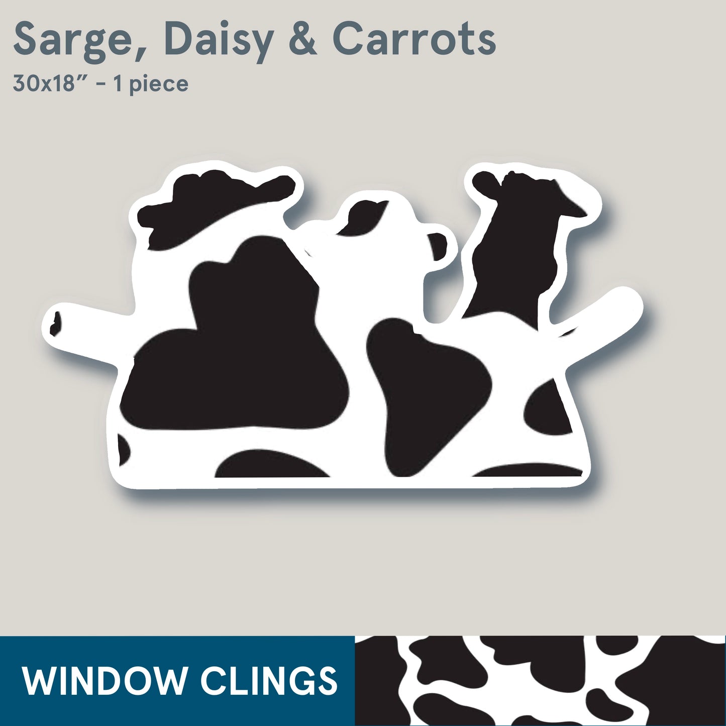 CLINGS - 3 Cows | Removable, repositionable, reusable 34x18”