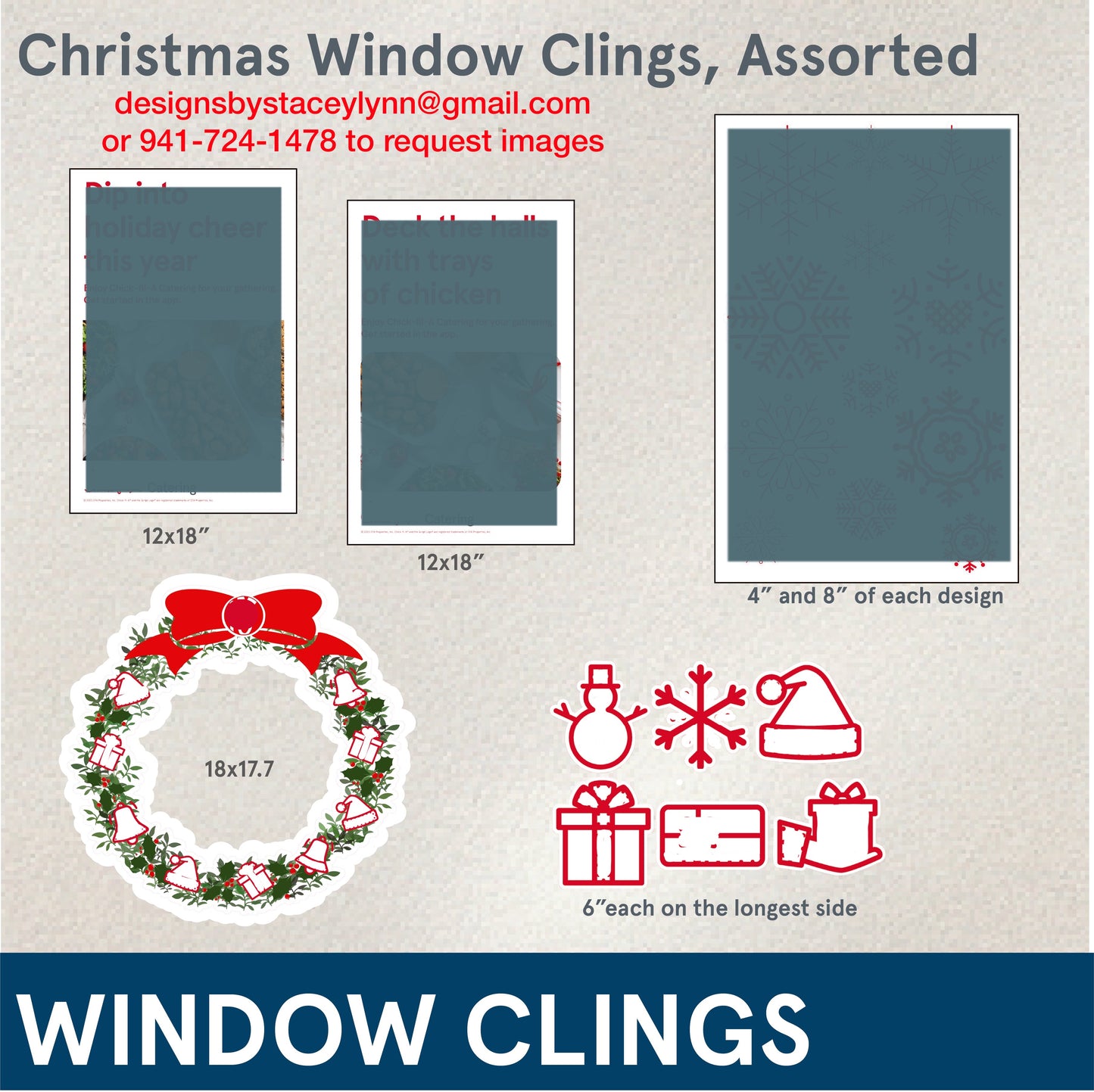 Christmas Window Clings, assorted