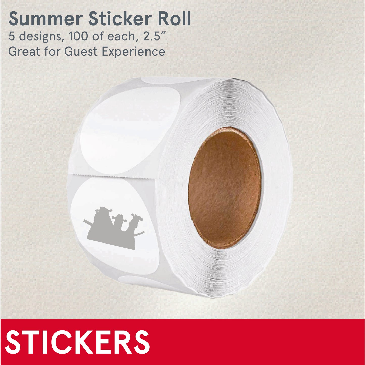 Summer Stickers on a Roll, 500 stickers, 2.5"