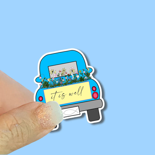 It is well vintage blue truck - Christian Faith UV/ Waterproof Vinyl Sticker/ Decal- Choice of Size, Single or Bulk qty