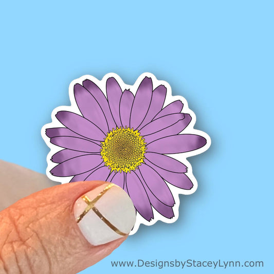 Purple Daisy Sticker, Waterproof Vinyl Decal, Laptop Sticker, Water Bottle Sticker, Aesthetic Stickers, choice of size