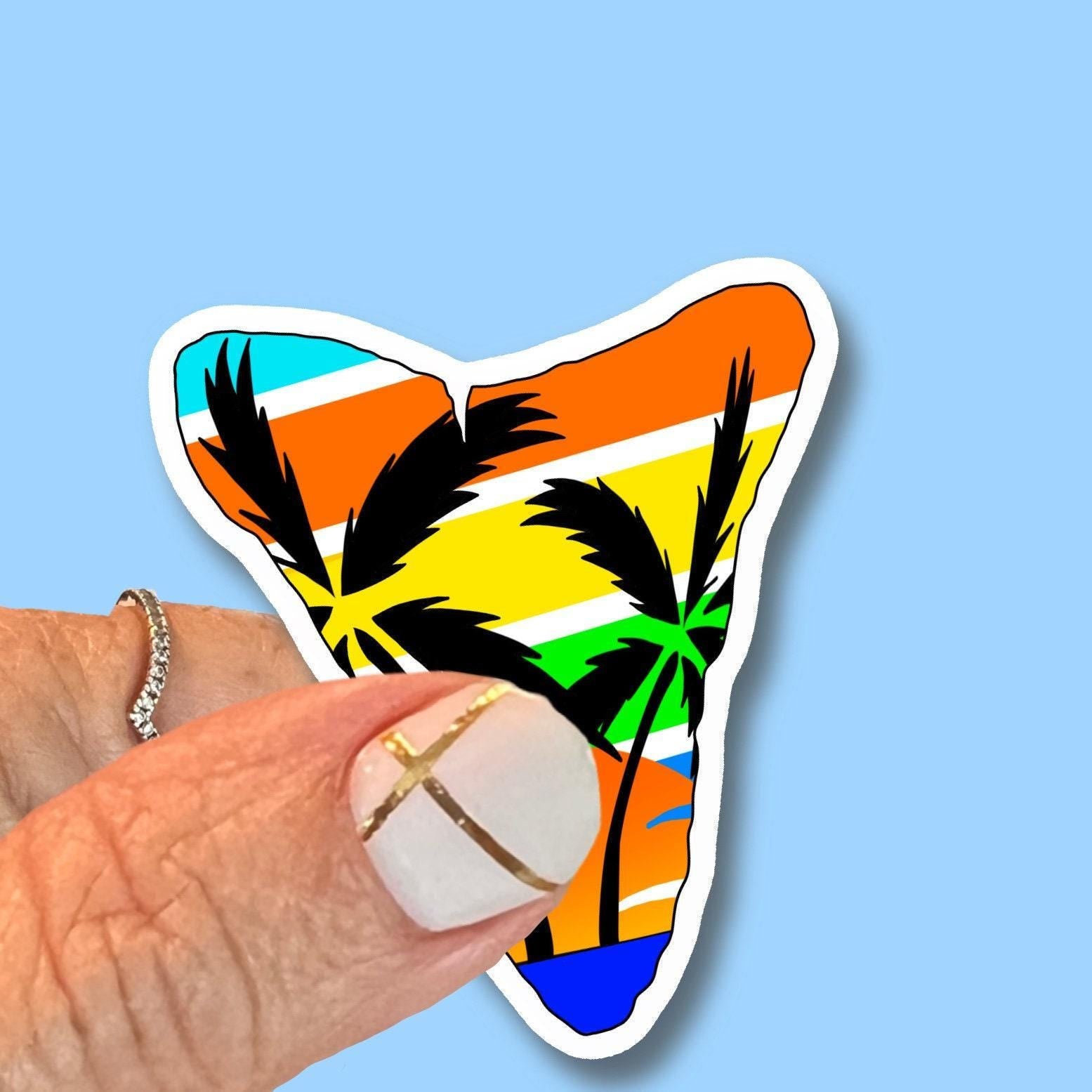 Tropical Sunset Shark Tooth Shaped Sticker, 2.5 inch Vinyl Waterproof Sticker, Use for water bottles, laptops, and more, choice of size