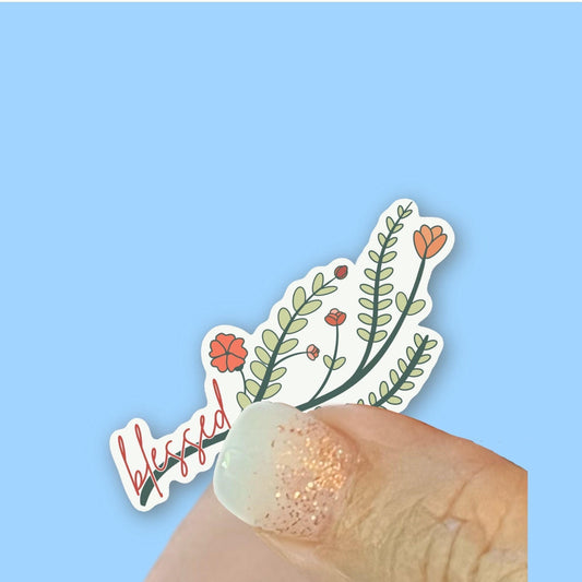 Wildflower blessed - flower stem - Christian Faith UV/ Waterproof Vinyl Sticker/ Decal- Choice of Size, Single or Bulk qty