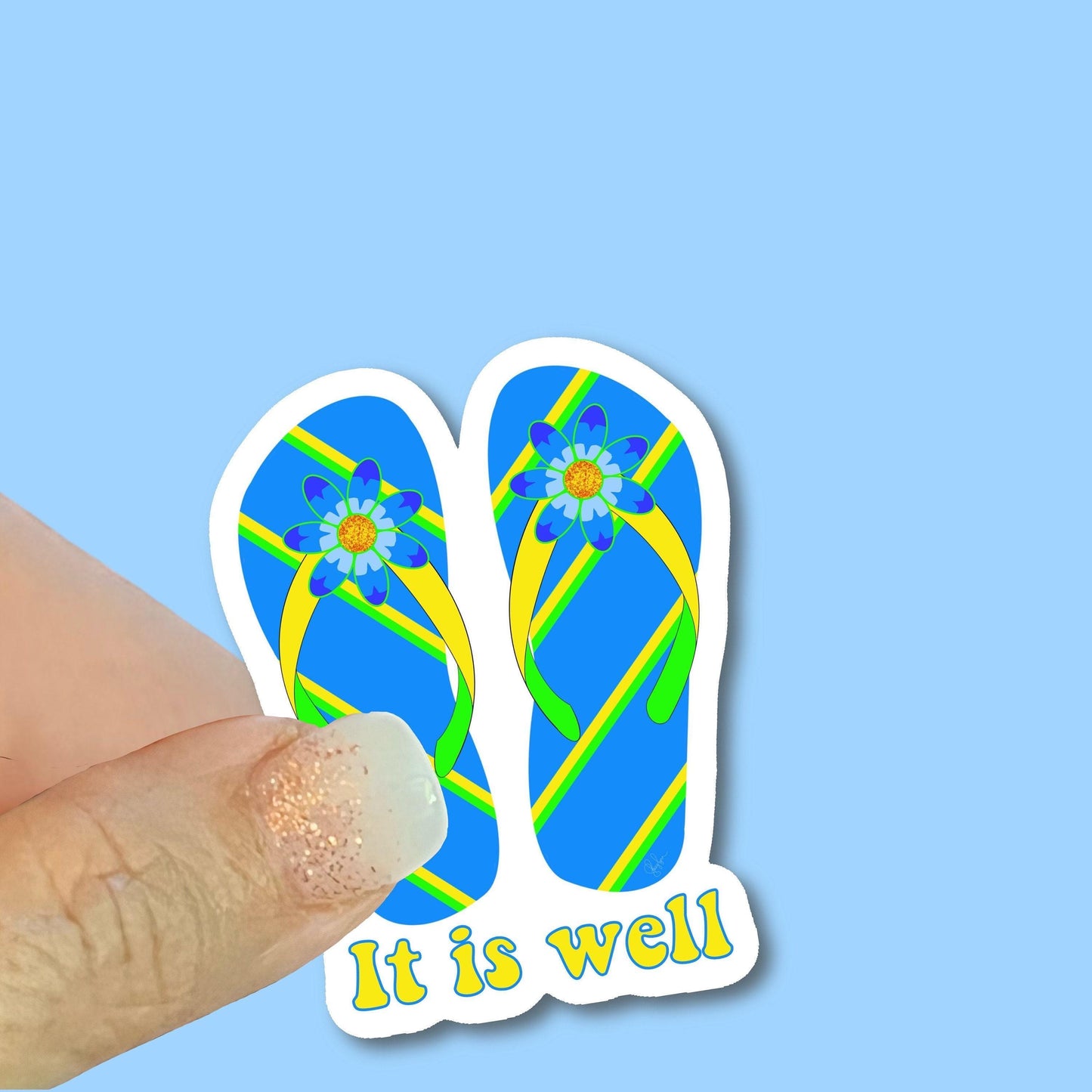 It is well blue flip flops- Christian Faith UV/ Waterproof Vinyl Sticker/ Decal- Choice of Size, Single or Bulk qty