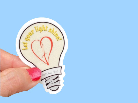 Let your Light Shine lightbulb, Christian Faith UV/ Waterproof Vinyl Sticker/ Decal- Choice of Size, Single or Bulk qty