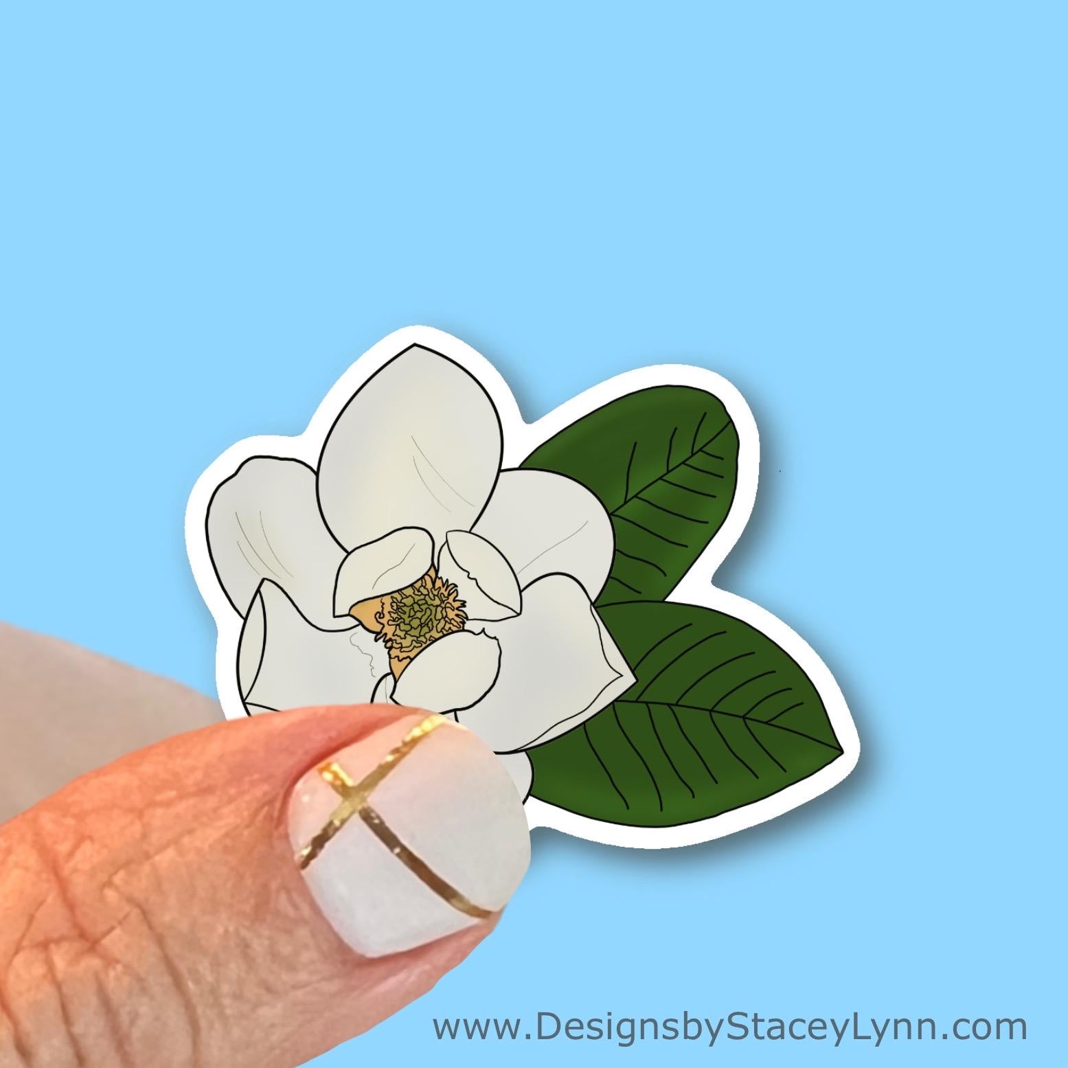 Magnolia bloom Sticker, Waterproof Vinyl Decal, Laptop Sticker, Water Bottle Sticker, Aesthetic Stickers, choice of size