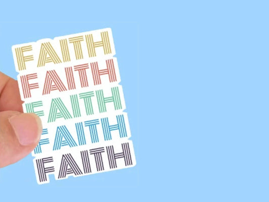 FAITH retro style multi color, Christian Faith UV/ Waterproof Vinyl Sticker/ Decal, Vertical- Choice of Size, Single or Bulk qty