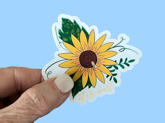 Sunflower & Bee It is well series, 2.5” Christian Faith UV/ Waterproof Vinyl Sticker/ Decal- Choice of Size