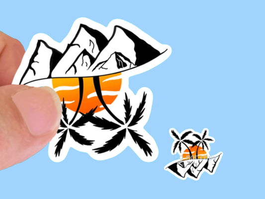 Sunset Palm Trees MountainsSticker, Waterproof Vinyl Decal, Laptop Sticker, Water Bottle Sticker, Aesthetic Stickers, choice of size