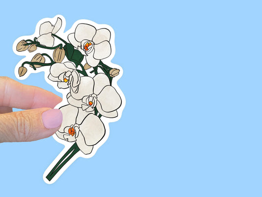 White Orchid Sticker, Waterproof Vinyl Decal, Laptop Sticker, Water Bottle Sticker, Aesthetic Stickers, choice of size