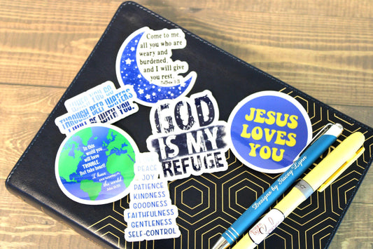 Christian Sticker Pack, Six Faith Stickers, Religious Decals, Bible Verse Stickers, Waterproof Sticker Bundle, Pack 2282