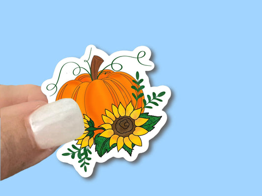 Pumpkin Sunflower sticker, Waterproof Vinyl Decal, Laptop Sticker, Water Bottle Sticker, choice of size