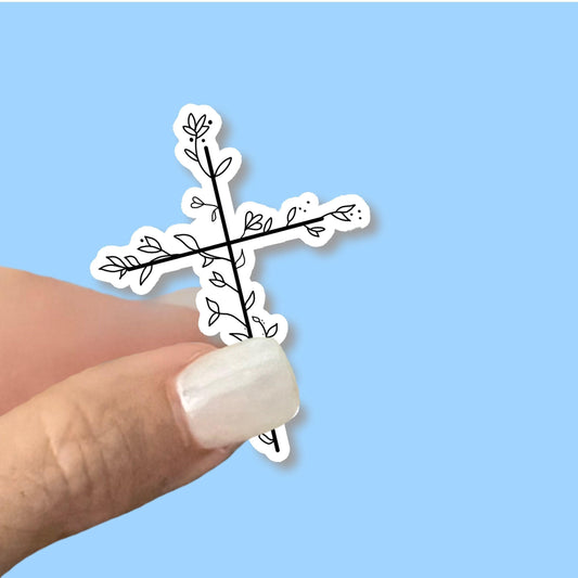 Floral Cross, delicate design - Christian Faith UV/ Waterproof Vinyl Sticker/ Decal- Choice of Size, Single or Bulk qty