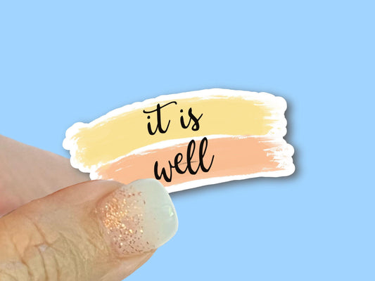 It is well yellow and peach paint stripes, retro inspired- Christian Faith UV/ Waterproof Vinyl Sticker/ Decal- Choice of Size