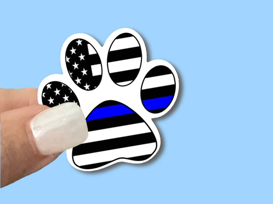 Thin Blue Line Paw Print Sticker, Waterproof Vinyl Decal, Laptop Sticker, Water Bottle Sticker, Aesthetic Stickerschoice of size