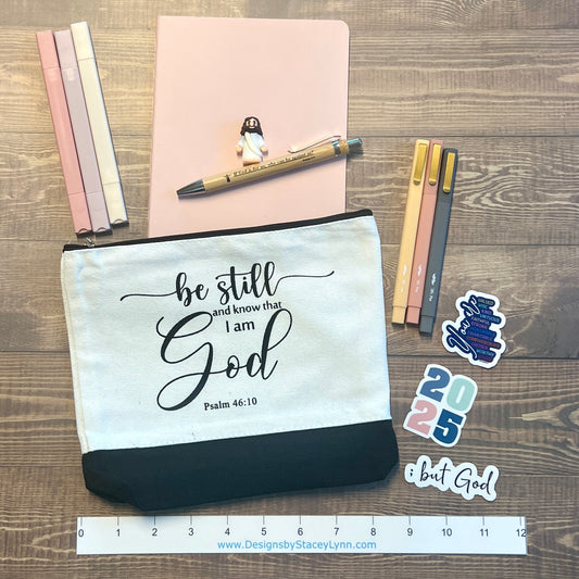 Bible Study Bag- zipper pouch, journal, pens, highlighters & stickers, Pack 7