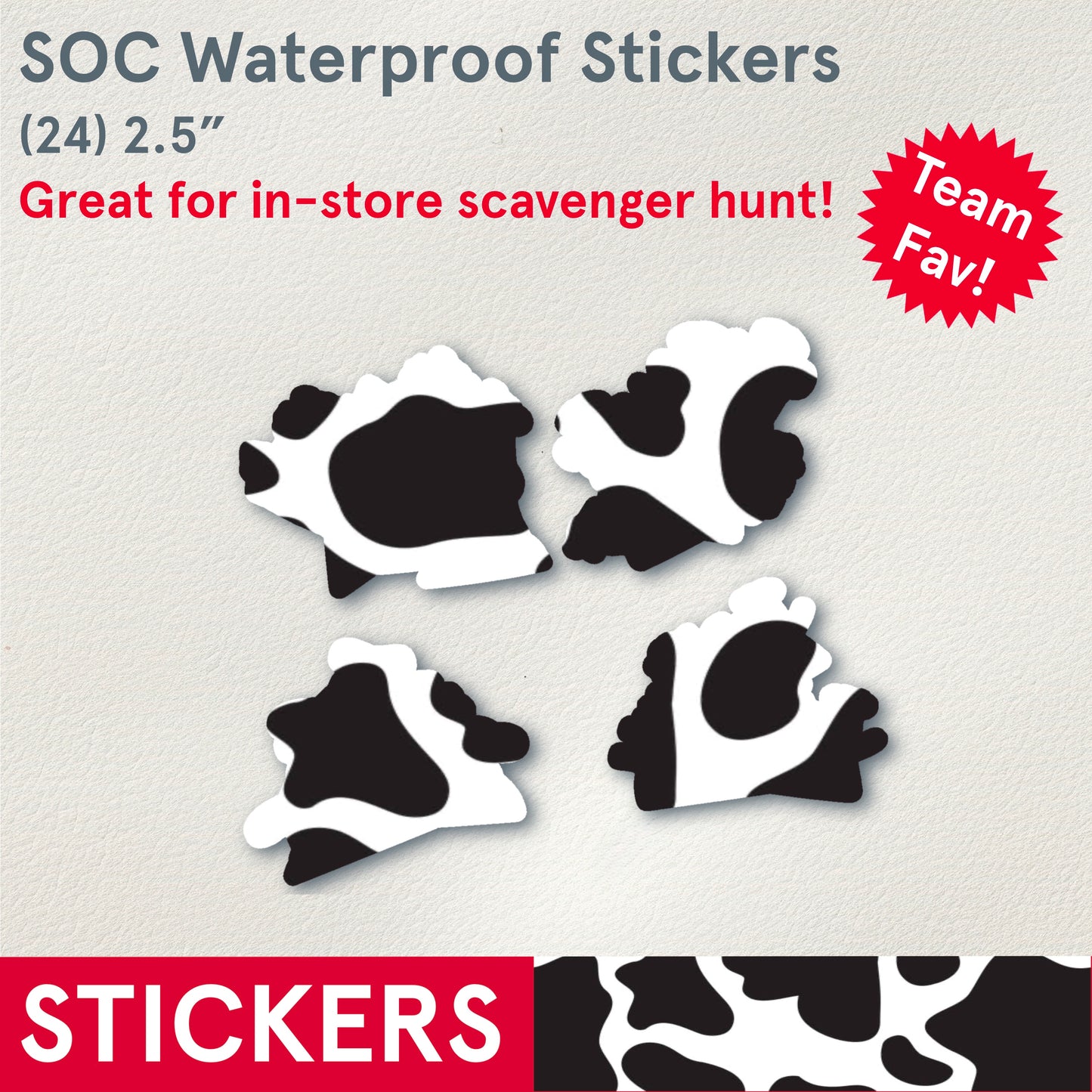 STICKERS - Assorted Cows, pack of 24, 2.5” waterproof