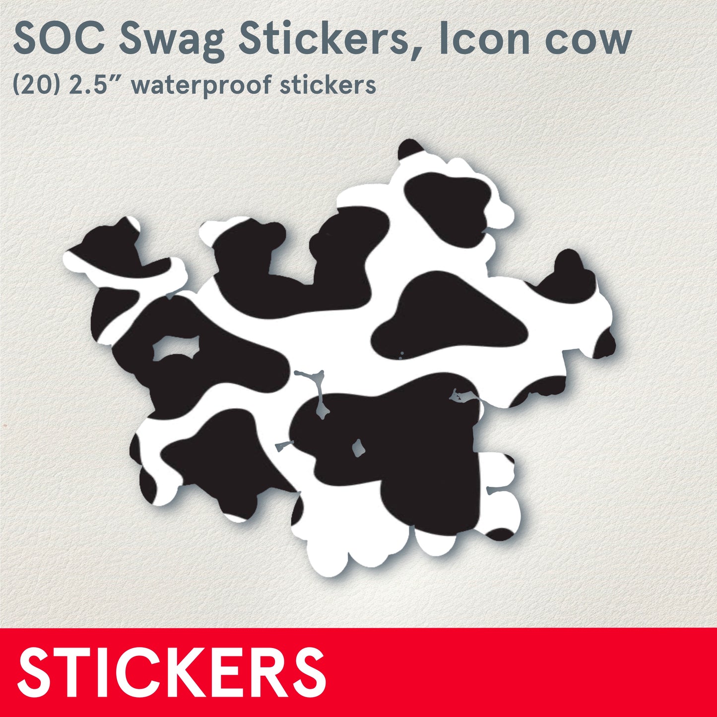 STICKERS - Assorted Cows, pack of 24, 2.5” waterproof