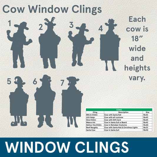 Christmas Cow Window Clings, Choose from 7 designs