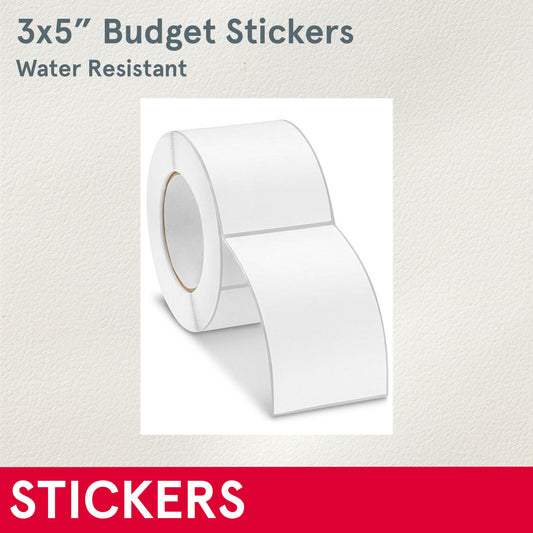 STICKERS (Budget, Bulk) Custom 3x5”, water resistant on a roll