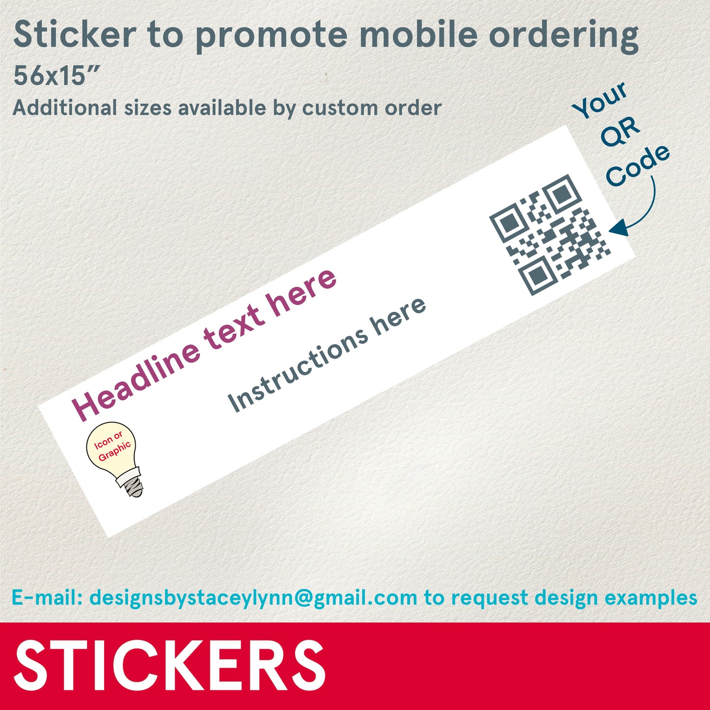 STICKERS (Functional) Mobile ordering, Skip the Line, 56x15” laminated sticker