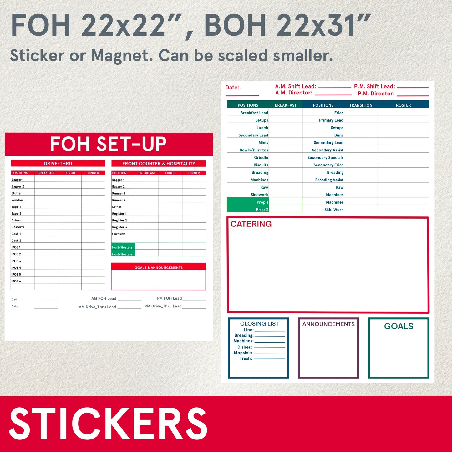 STICKERS (Functional) FOH or BOH setup - Sticker or Magnet