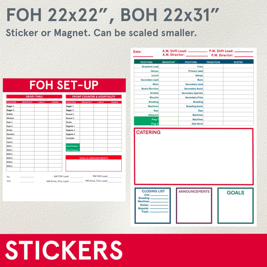 STICKERS (Functional) FOH or BOH setup - Sticker or Magnet