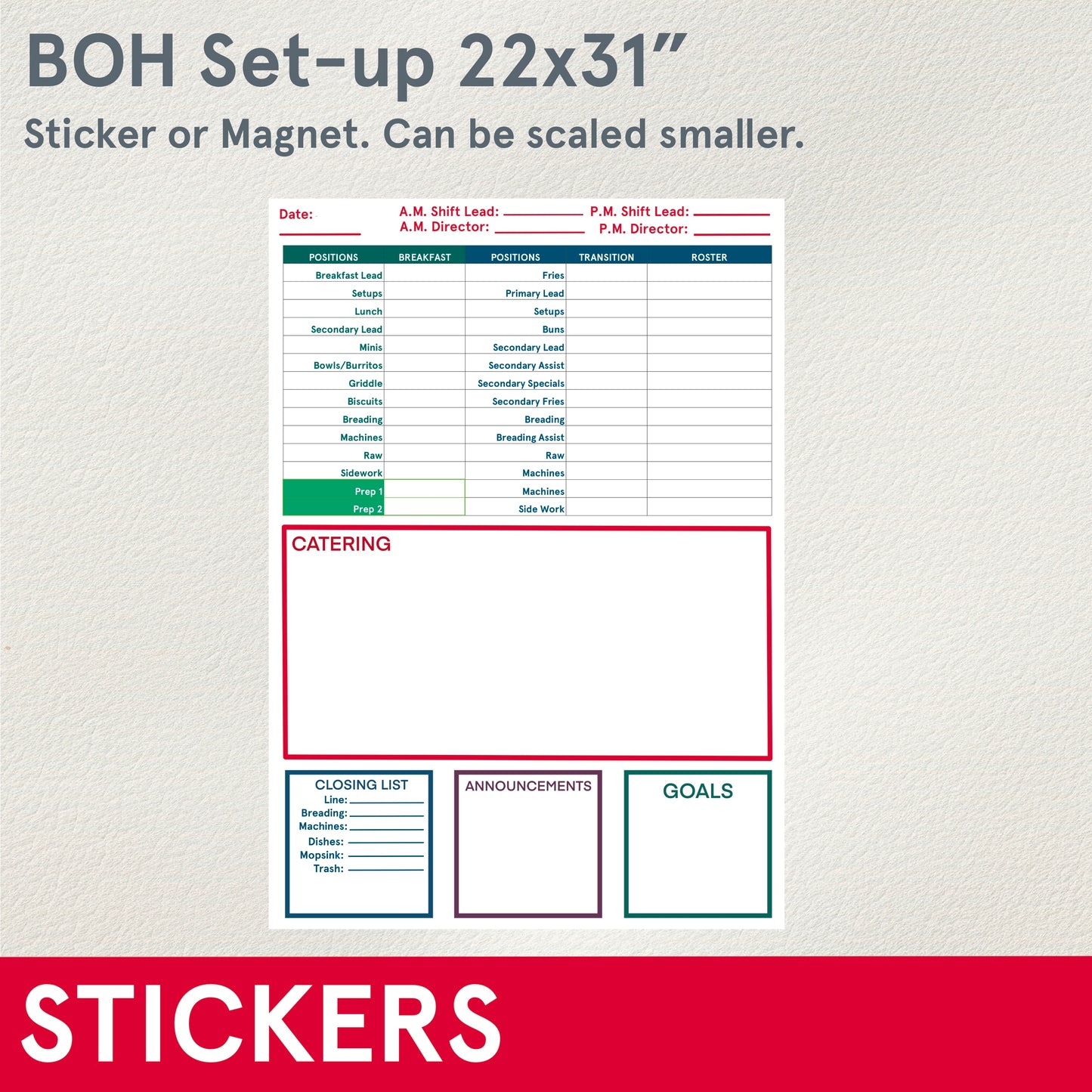 STICKERS (Functional) FOH or BOH setup - Sticker or Magnet