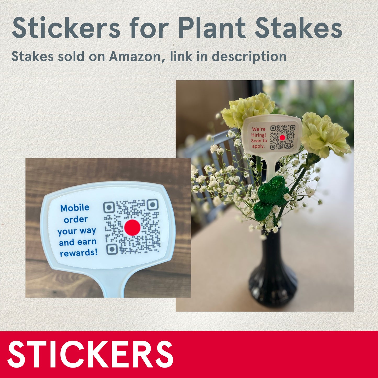 STICKERS (Functional) Mobile Order w App QR Code for Plant Stakes