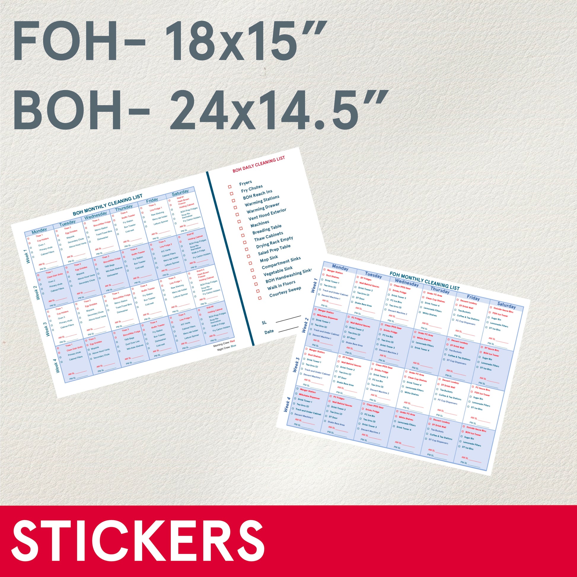Foh Sticker *STICKERS (Functional) FOH &/or BOH Cleaning Lists – Designs by Stacey Lynn