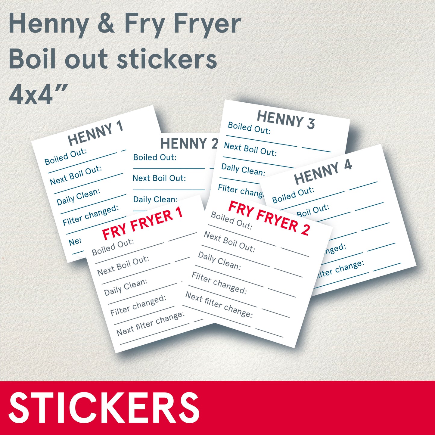 *STICKERS (Functional) Henny or Fry Fryer Boil Out tracker, Waterproof Sticker, 4x4 inches