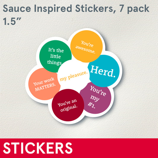 Sauce Inspired waterproof stickers, 1.5” - set of 7