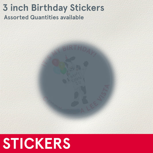 STICKERS, Birthday 3" Round Stickers with store name