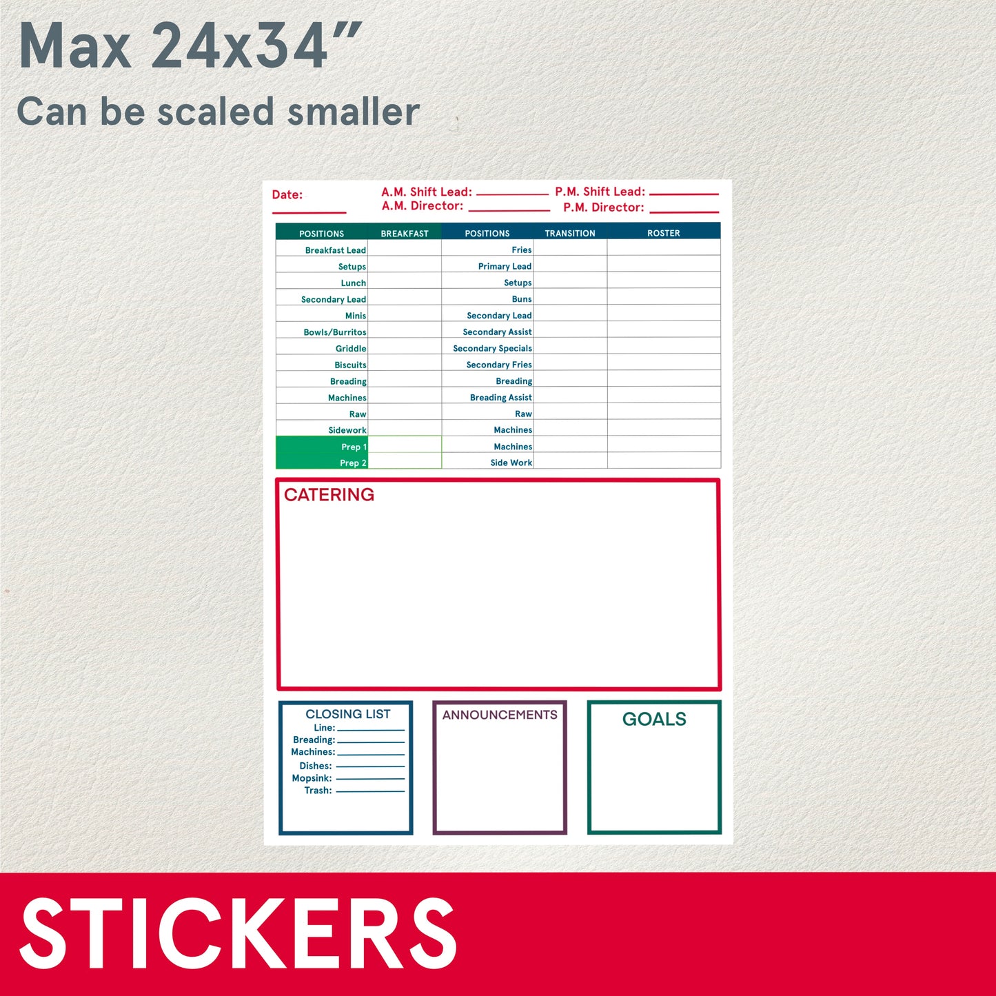 STICKERS (Functional) FOH or BOH setup