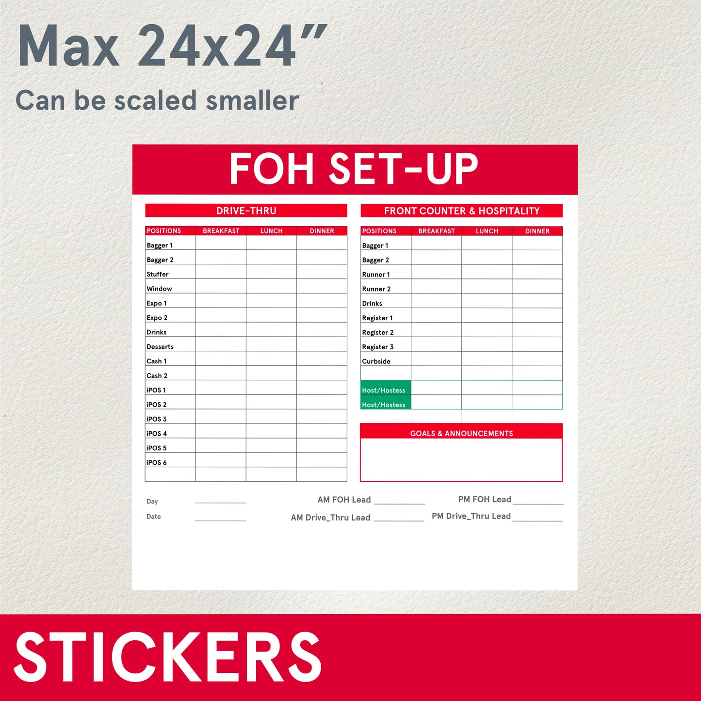 STICKERS (Functional) FOH or BOH setup