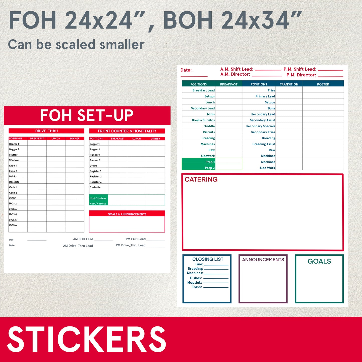 STICKERS (Functional) FOH or BOH setup