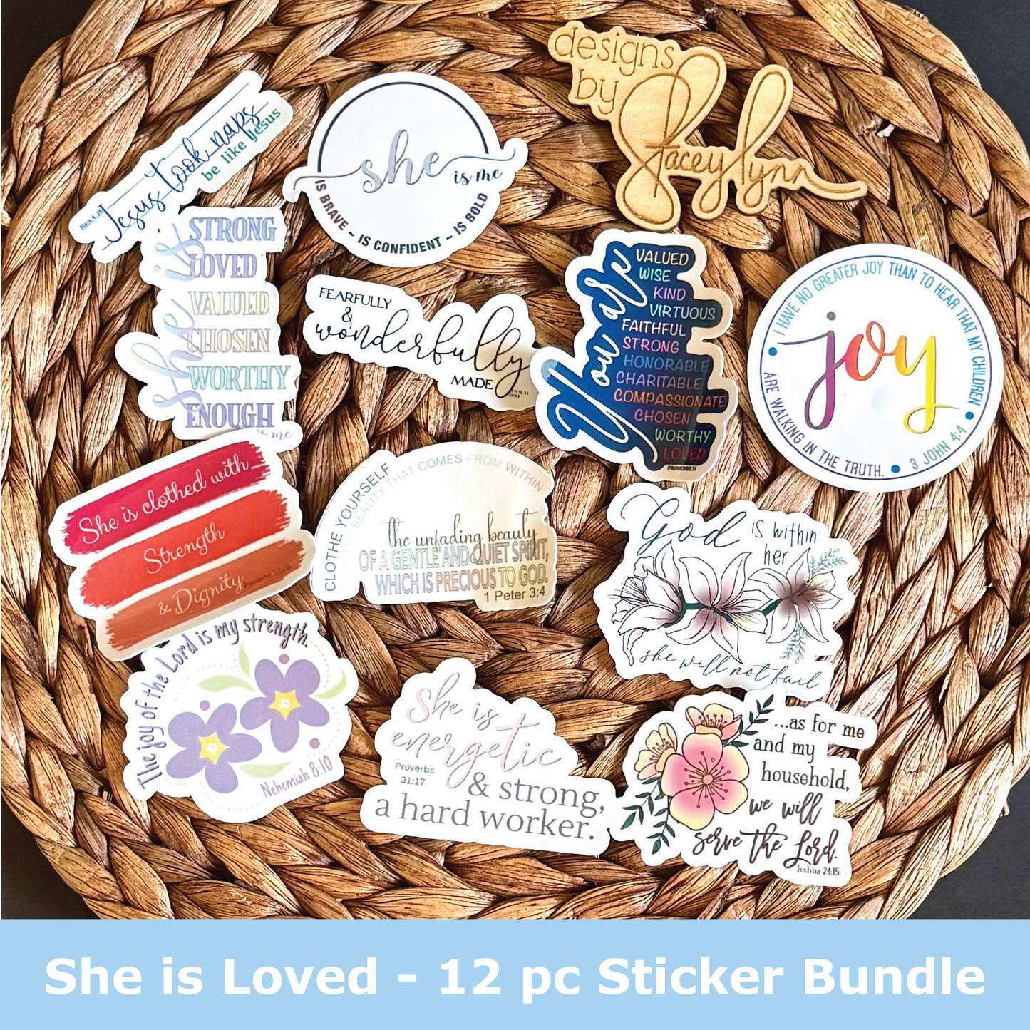 She is Loved - Christian Waterproof 12 Sticker Pack