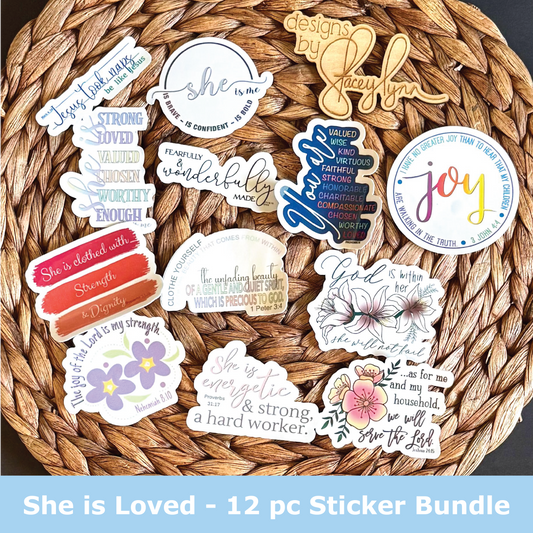 She is Loved - Christian Waterproof 12 Sticker Pack