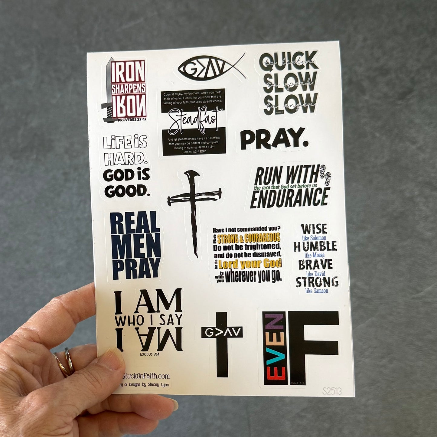 Men's Scripture Stickers | Black and White Bible Verse Sticker Sheet for Bible Journaling, Sermon Notes & Faith Journals