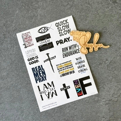 Men's Scripture Stickers | Black and White Bible Verse Sticker Sheet for Bible Journaling, Sermon Notes & Faith Journals