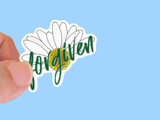 Forgiven Daisy Sticker, Christian Faith UV/ Waterproof Vinyl Sticker/ Decal- Choice of Size, Single or Bulk qty