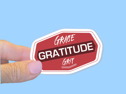 Grace Gratitude Grit, Christian Faith UV/ Waterproof Vinyl Sticker/ Decal- Choice of Size, Single or Bulk qty