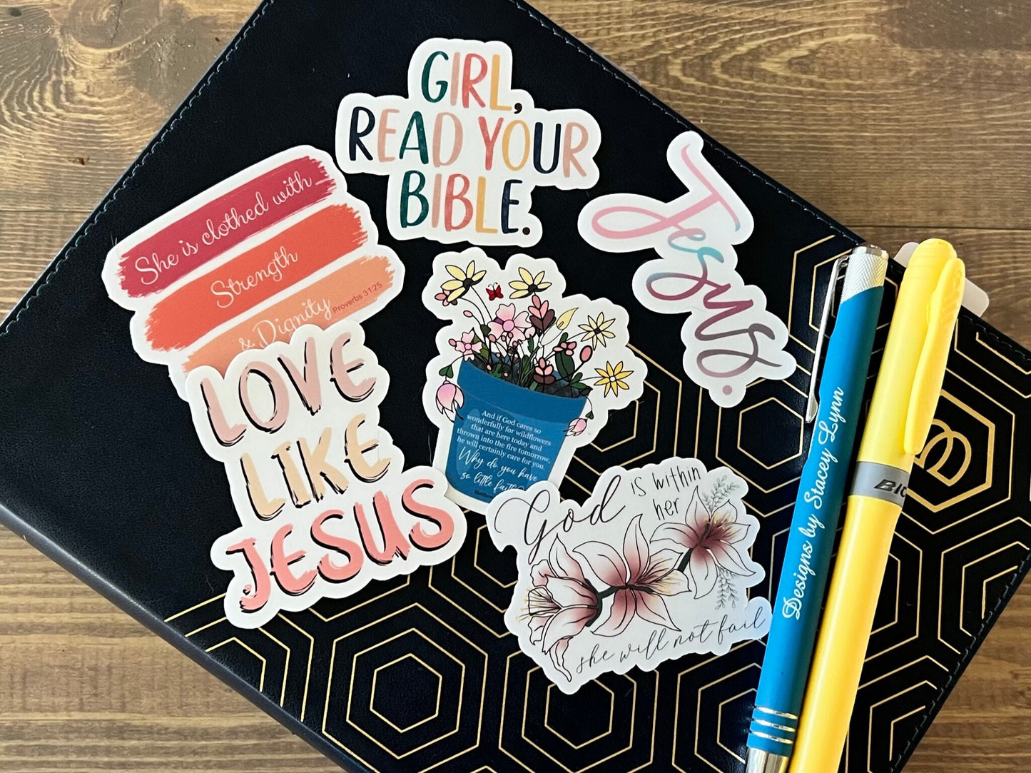 Christian Sticker Pack, Six Faith Stickers, Religious Decals, Bible Verse Stickers, Waterproof Sticker Bundle, Pack 2252