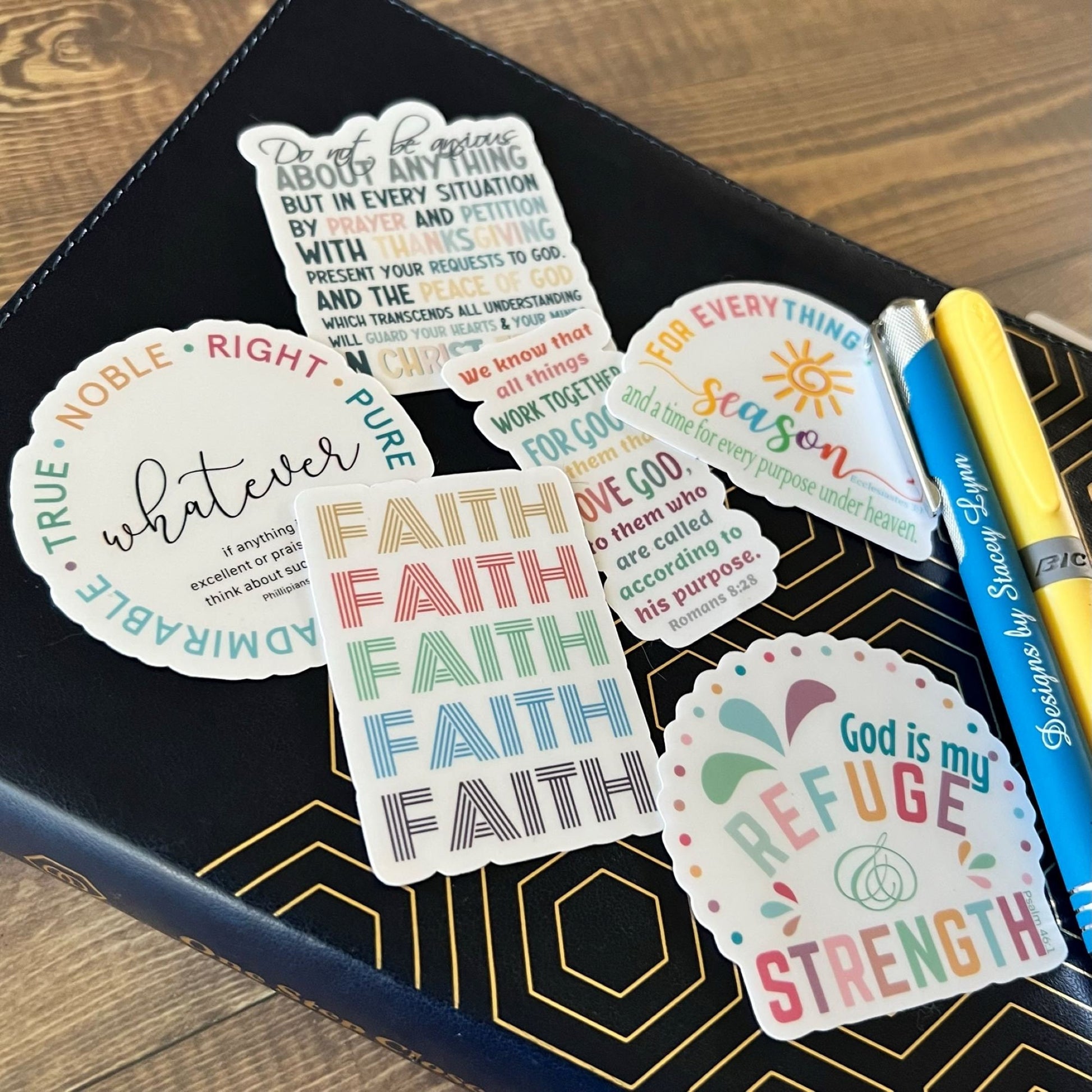 Christian Sticker Pack, Six Faith Stickers, Religious Decals, Bible Verse Stickers, Waterproof Sticker Bundle, Pack 2254