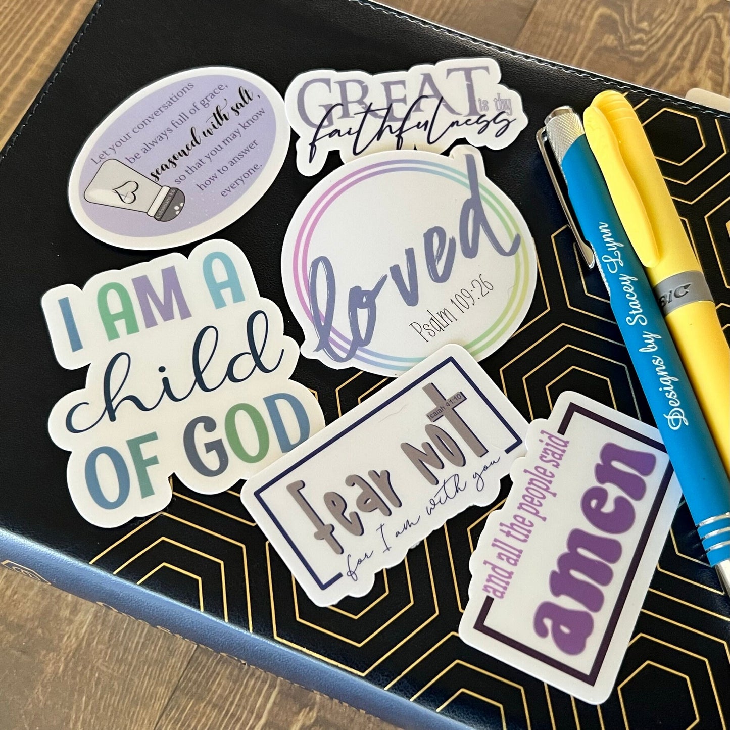 Christian Sticker Pack, Six Faith Stickers, Religious Decals, Bible Verse Stickers, Waterproof Sticker Bundle, Pack 2258