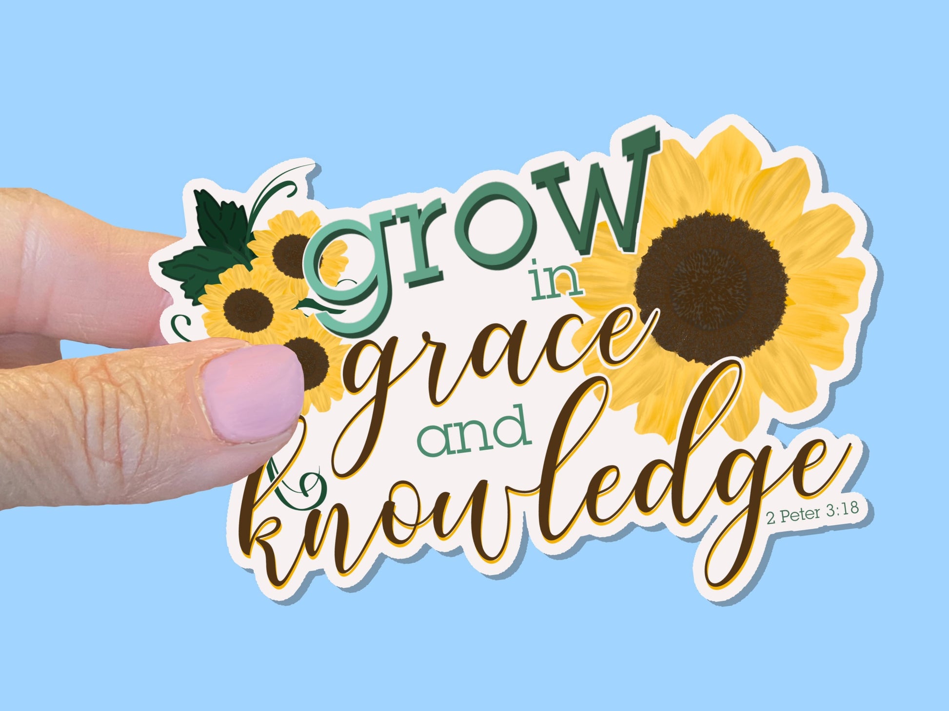 Grow in Grace and Knowledge, Christian Faith UV/ Waterproof Vinyl Sticker/ Decal- Choice of Size, Single or Bulk qty